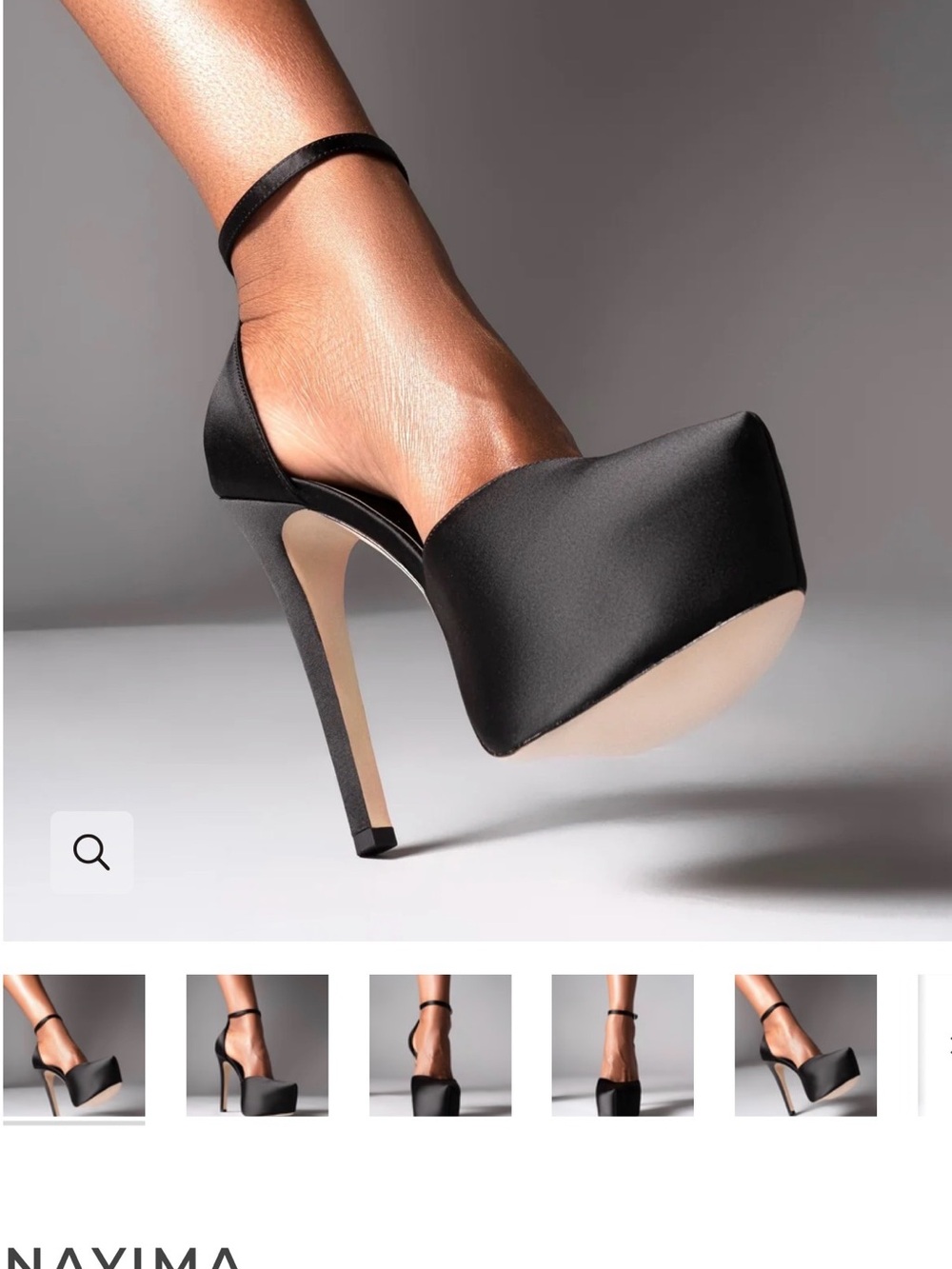 NAVIMA Black Satin Platform Ankle-Strap Pumps